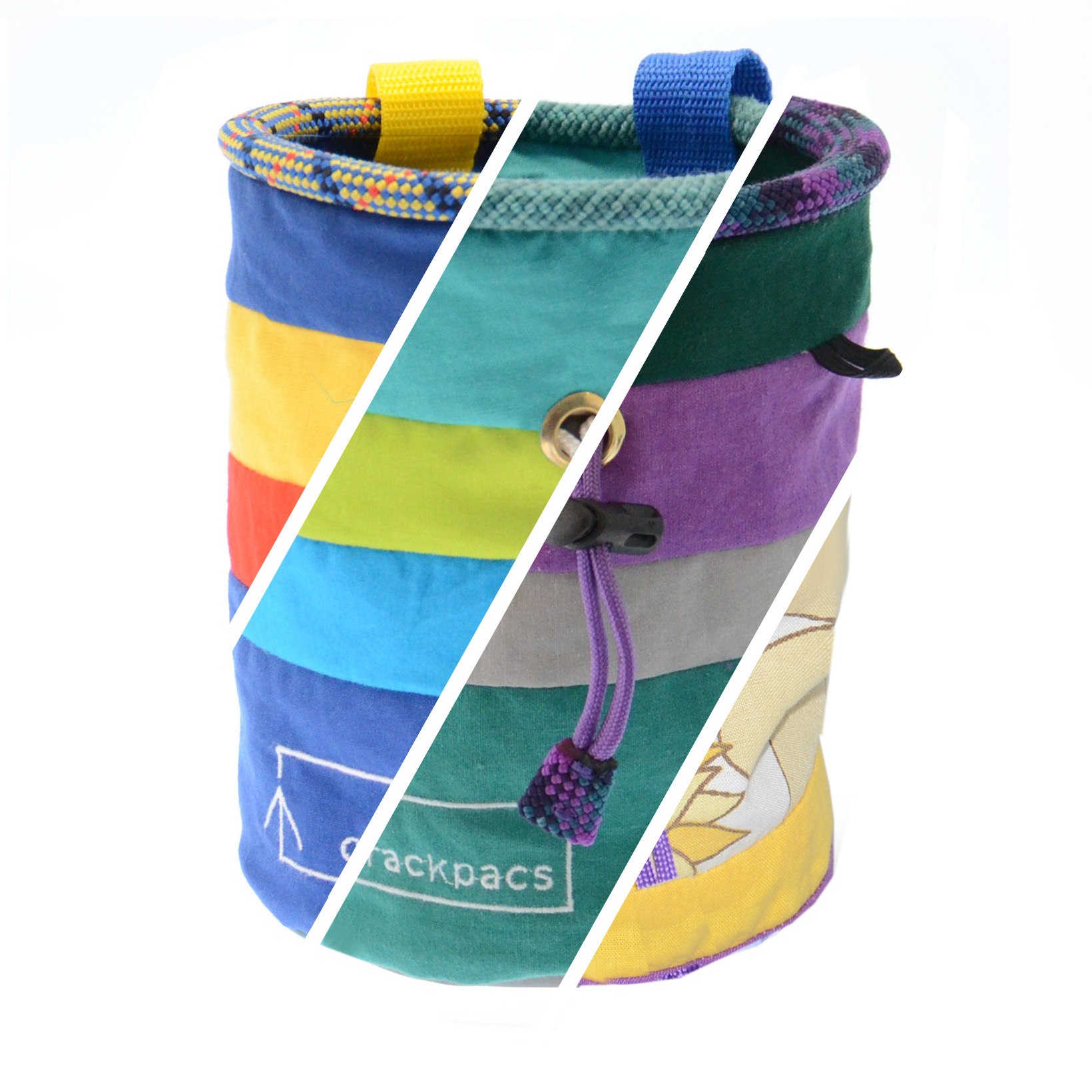 upcycled chalk bag made of old tents and climbing rope Crackpacs