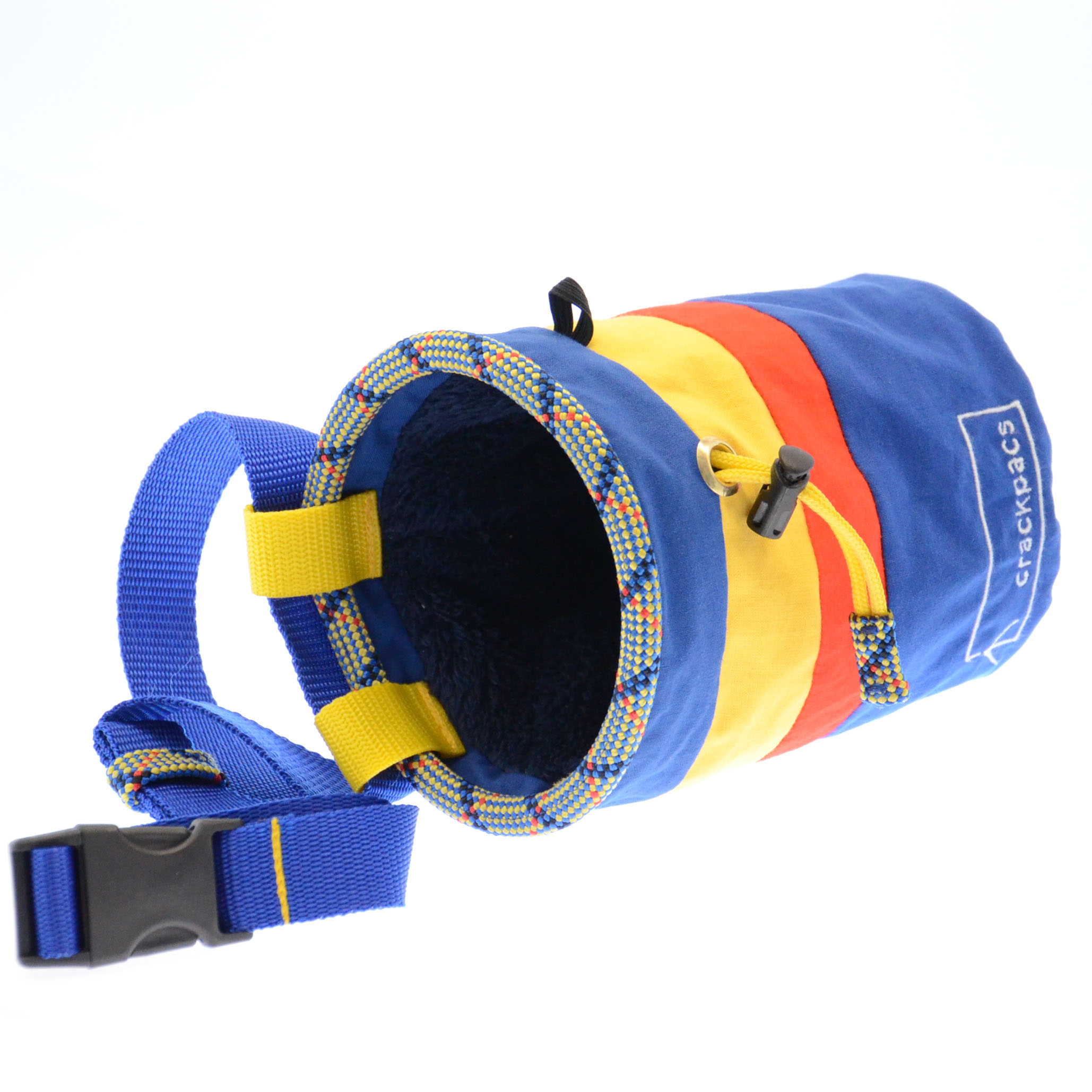 upcycled chalk bag made of old tents and climbing rope Crackpacs