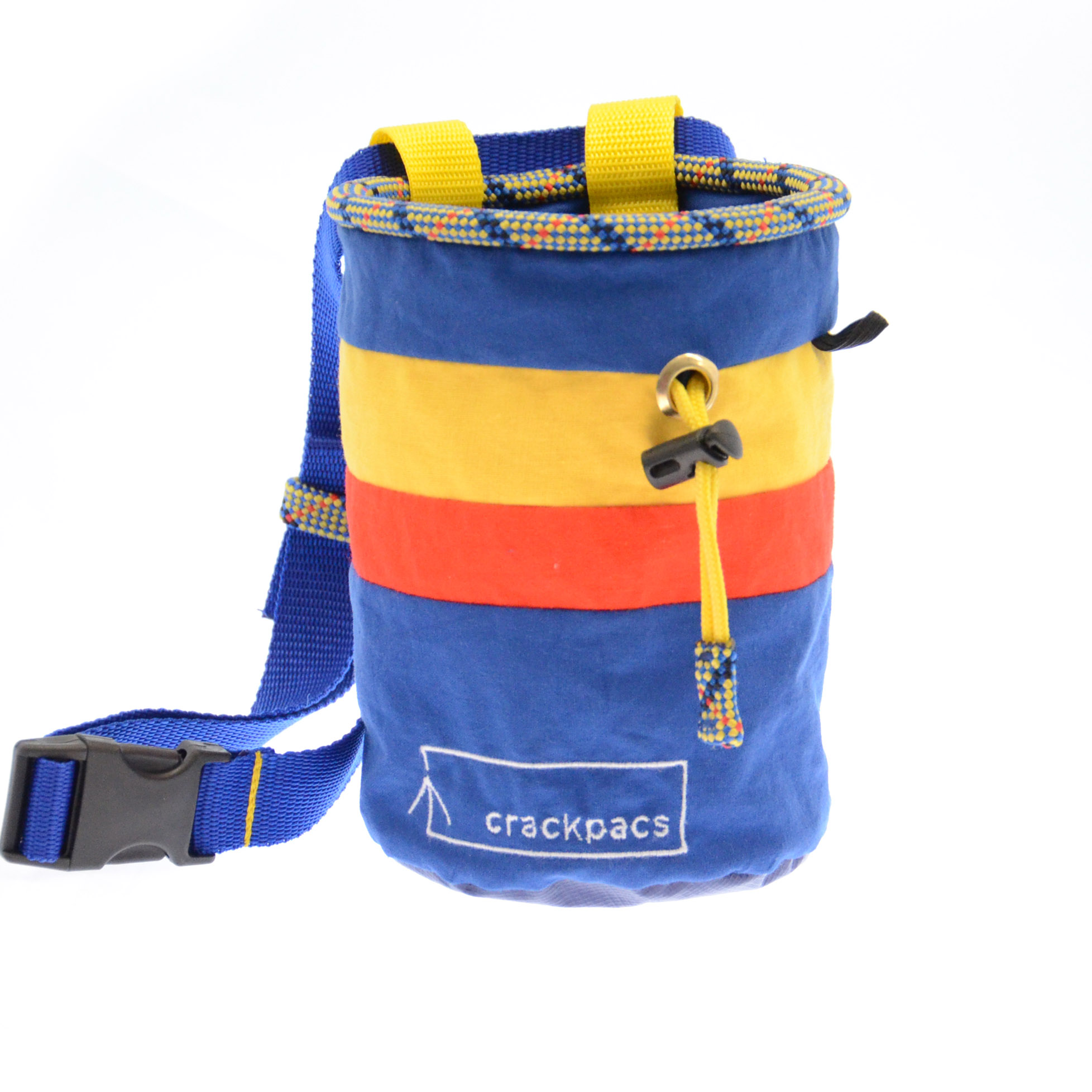 upcycled chalk bag made from old canvas tents and climbing rope Crackpacs